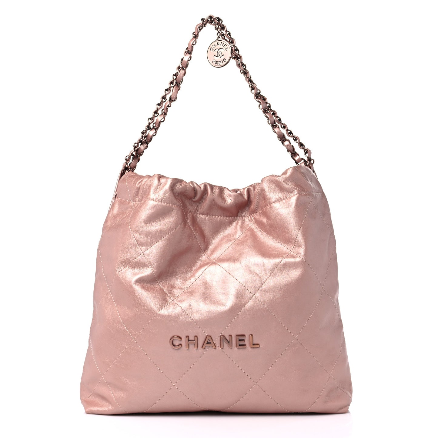 Metallic Calfskin Quilted Chanel 22 Pink