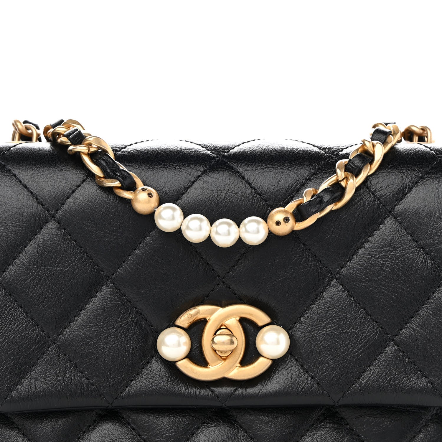 Chanel Glazed Calfskin Quilted Mini Pearl Side Flap Black 8 of 11