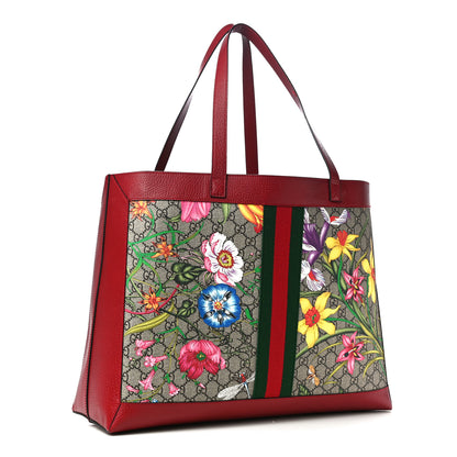 Gucci GG Supreme Monogram Flora Web Large Ophidia Tote Red 2 of 10