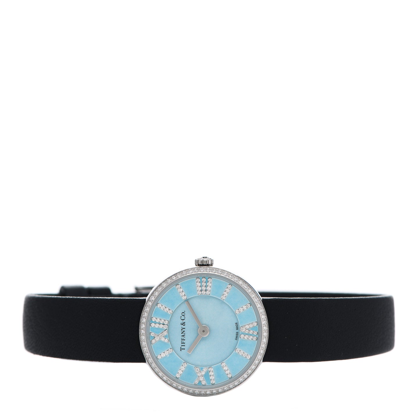 Stainless Steel Calfskin Diamond Bezel 24mm Atlas 2-Hand Quartz Watch Tiffany Blue