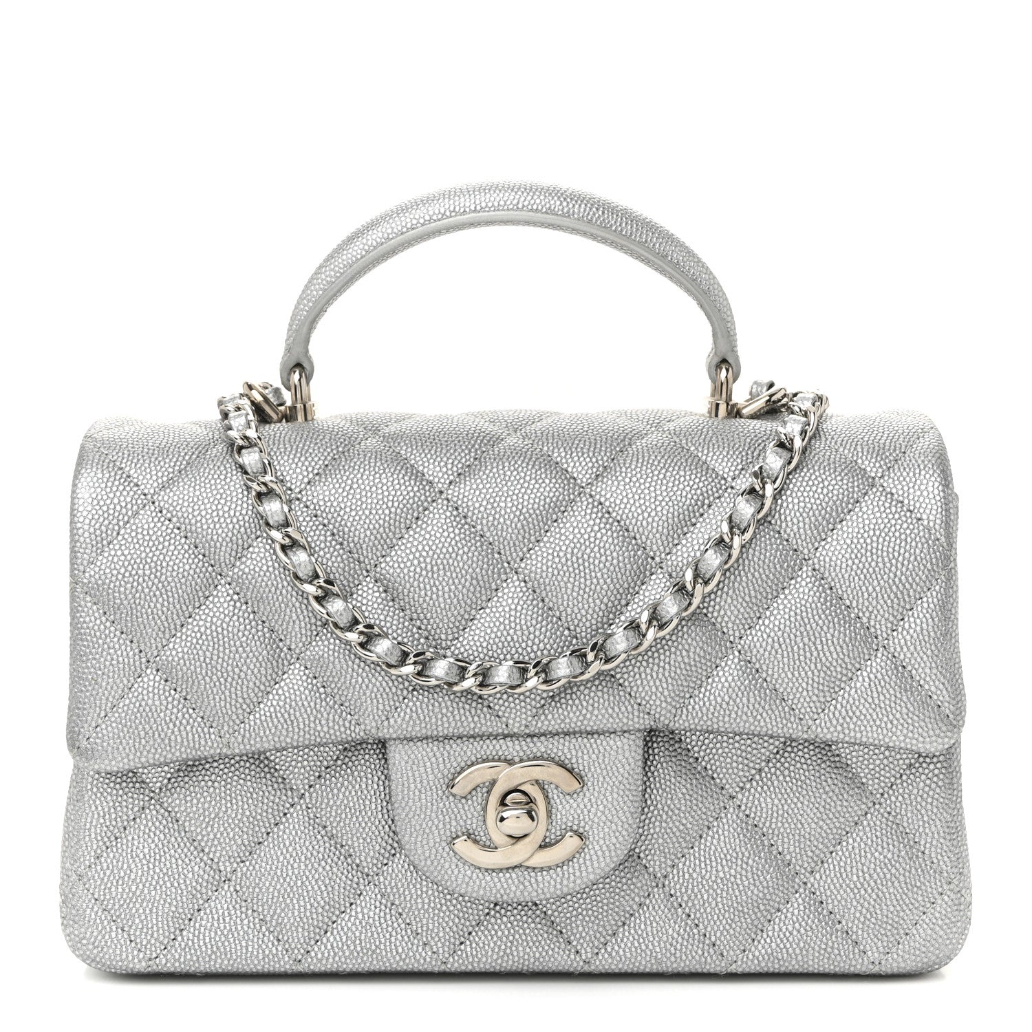 Chanel Metallic Caviar Quilted Mini Top Handle Rectangular Flap Silver 1 of 10