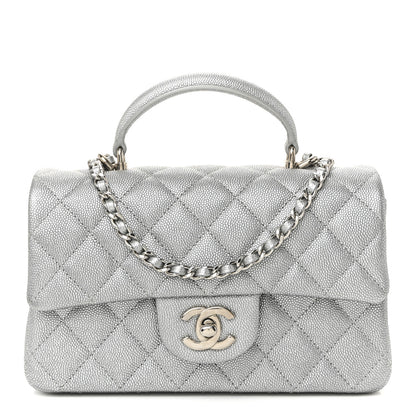 Chanel Metallic Caviar Quilted Mini Top Handle Rectangular Flap Silver 1 of 10