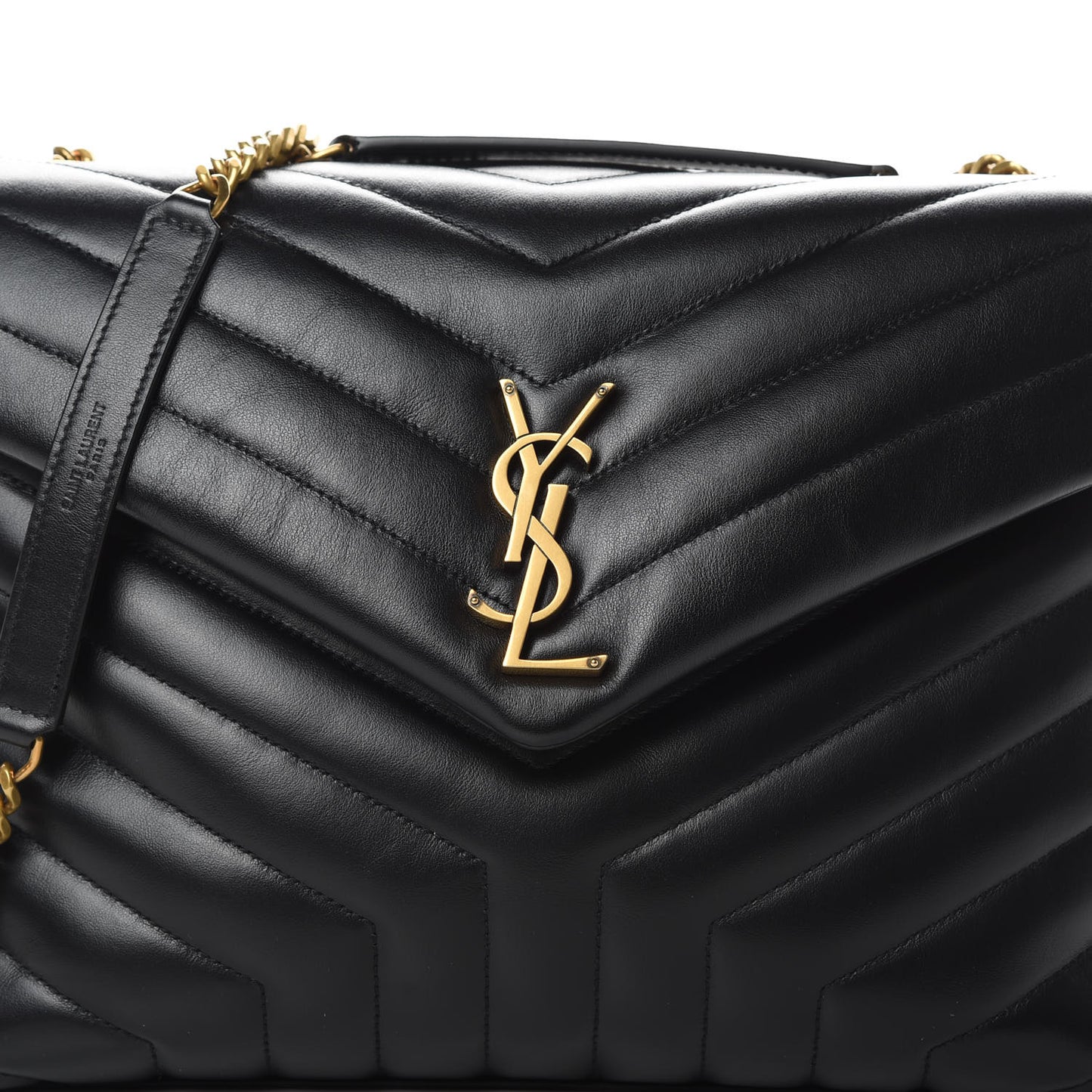 Calfskin Y Quilted Monogram Medium Loulou Chain Satchel Black
