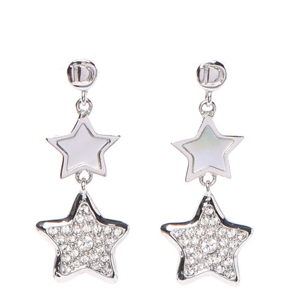 Christian Dior Mother of Pearl Crystal Star Dangle Earrings Silver 1 of 3