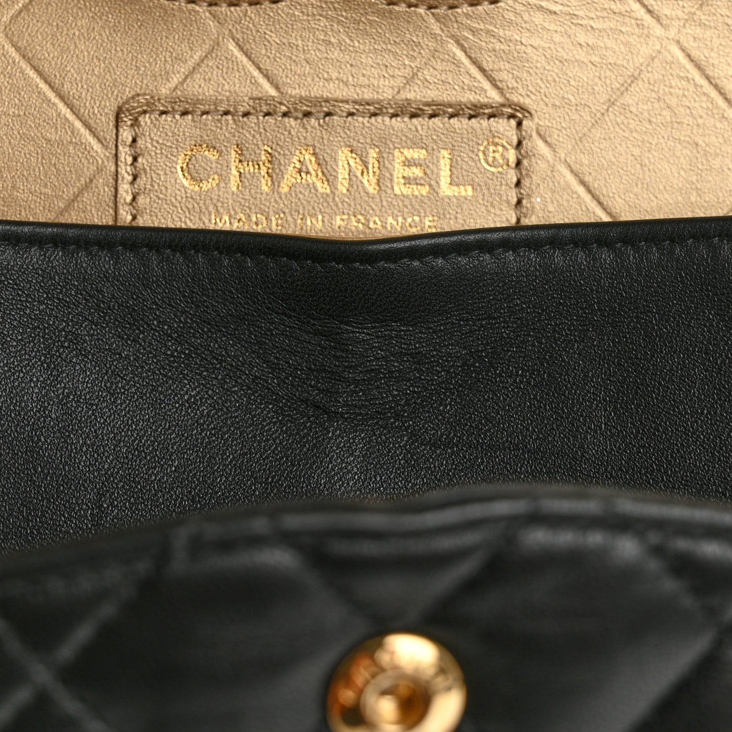 Lambskin Quilted Medium Rue Cambon Charms Double Flap Black