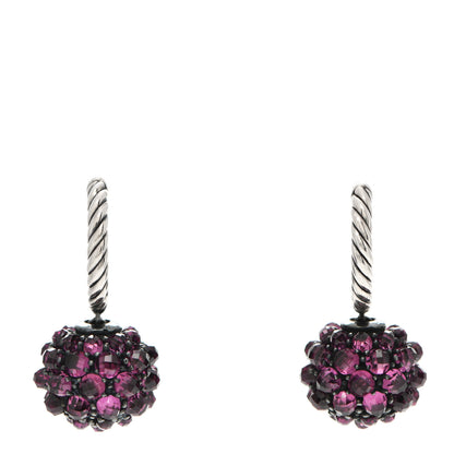 David Yurman Sterling Silver Rhodolite Garnet 12mm Osetra Drop Earrings 1 of 3