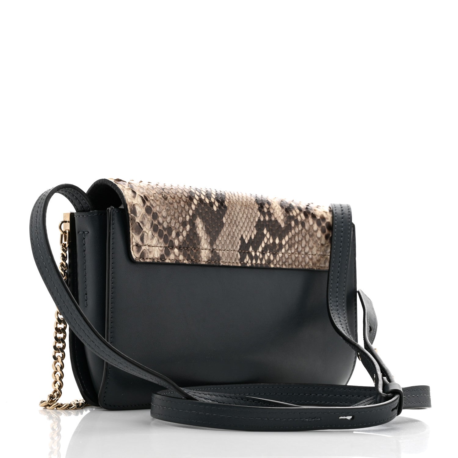 Chloe Snakeskin Calfskin Small Faye Shoulder Bag Blue 3 of 14