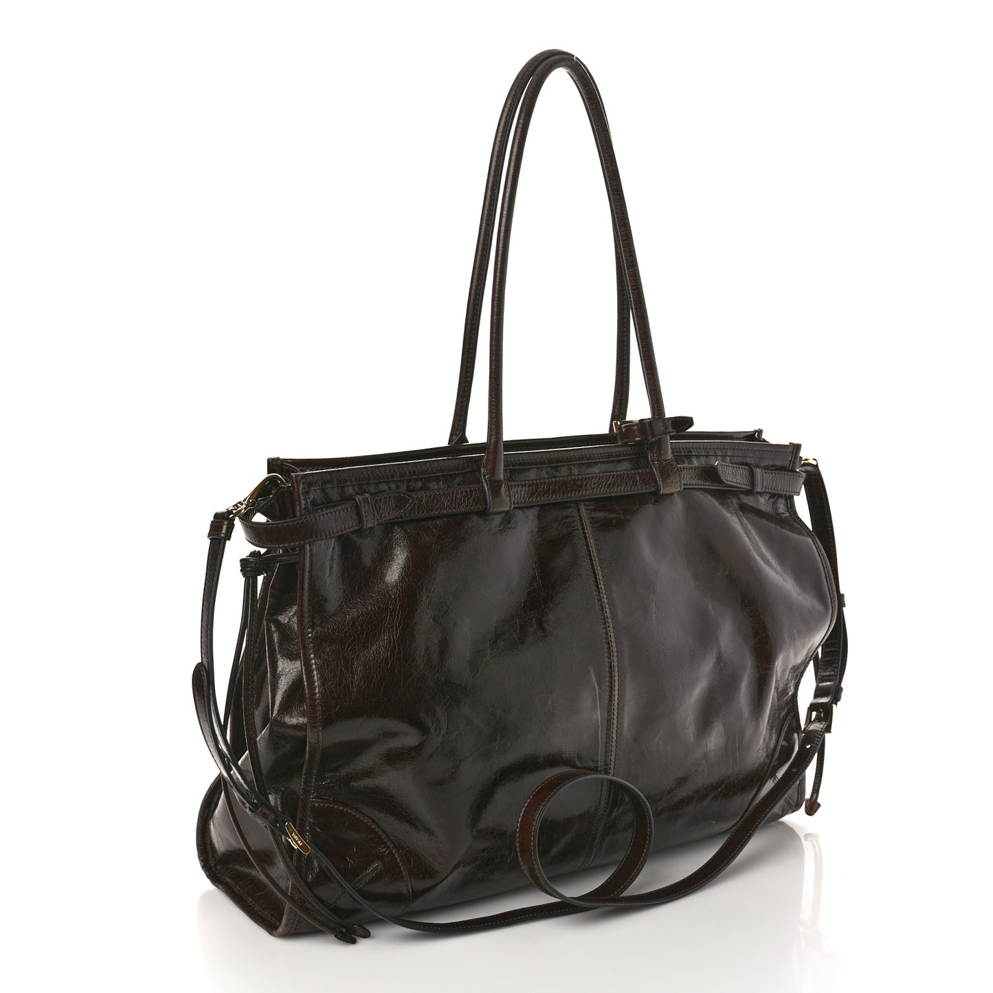 Shiny Nappa Large Bonnie Shoulder Bag Dark Brown