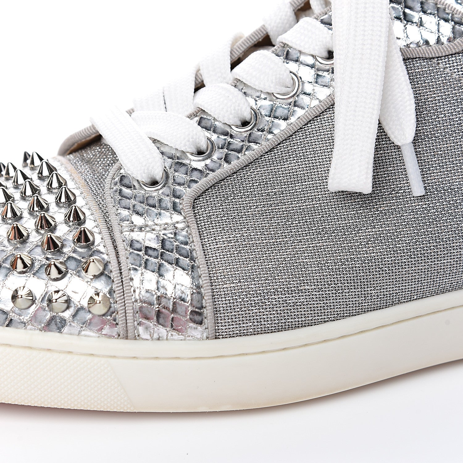 Christian Louboutin Metallic Louis Junior Spikes Flat Sneakers 41 Silver 10 of 11