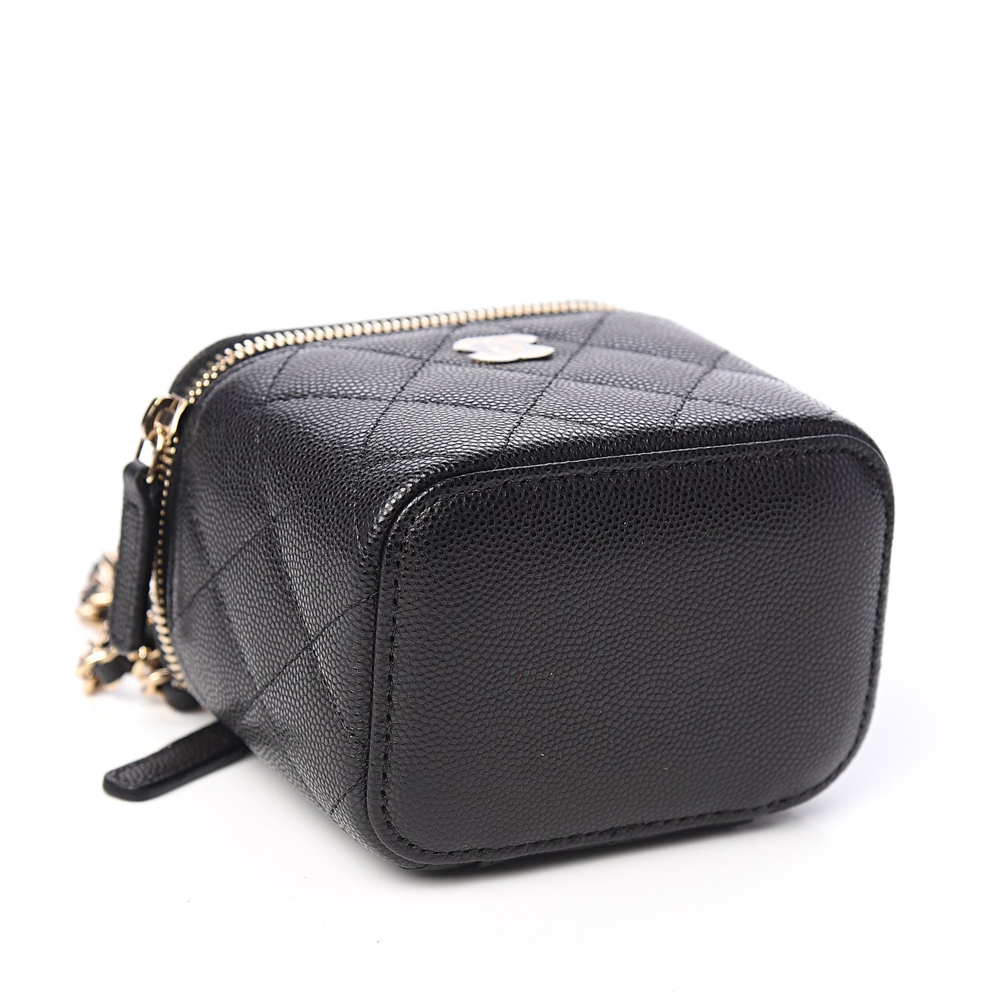 Caviar Quilted Mini Vanity Case With Chain Black