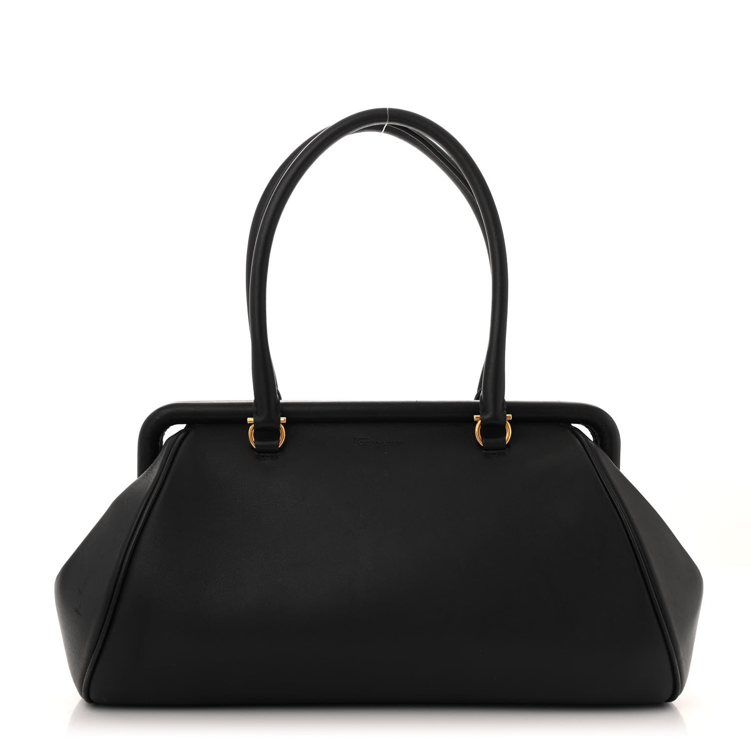 Salvatore Ferragamo Calfskin Frame Satchel Black 1 of 10