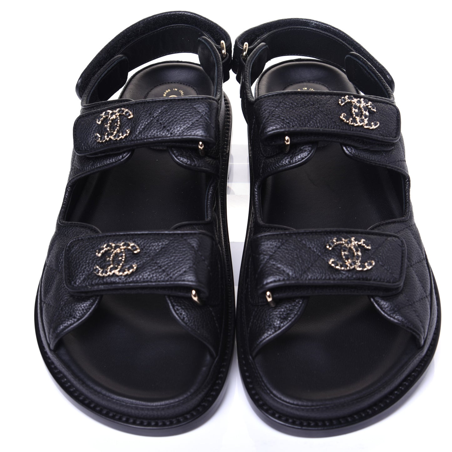 Grained Calfskin Velcro Dad Sandals 37.5 Black