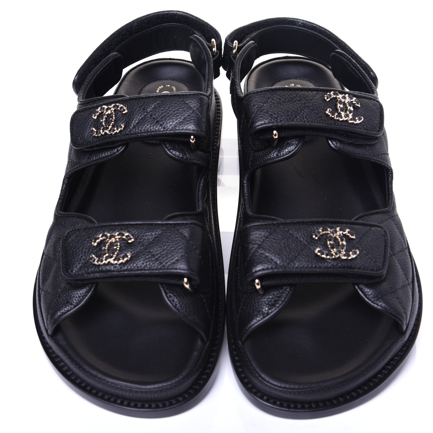 Chanel Grained Calfskin Velcro Dad Sandals 37.5 Black 7 of 11