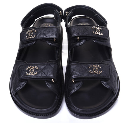 Chanel Grained Calfskin Velcro Dad Sandals 37.5 Black 7 of 11