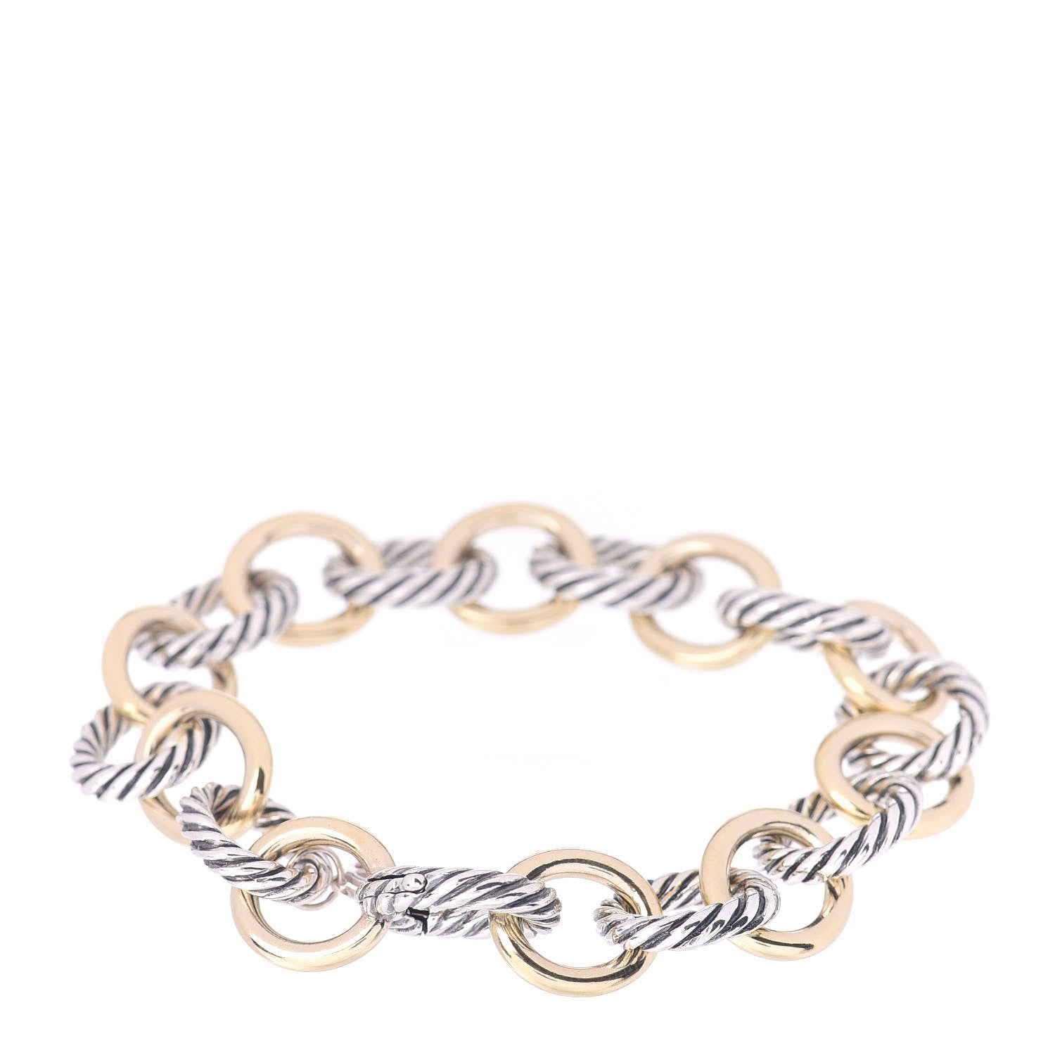 David Yurman Sterling Silver 18K Yellow Gold 12mm Large Oval Link Bracelet 3 of 4