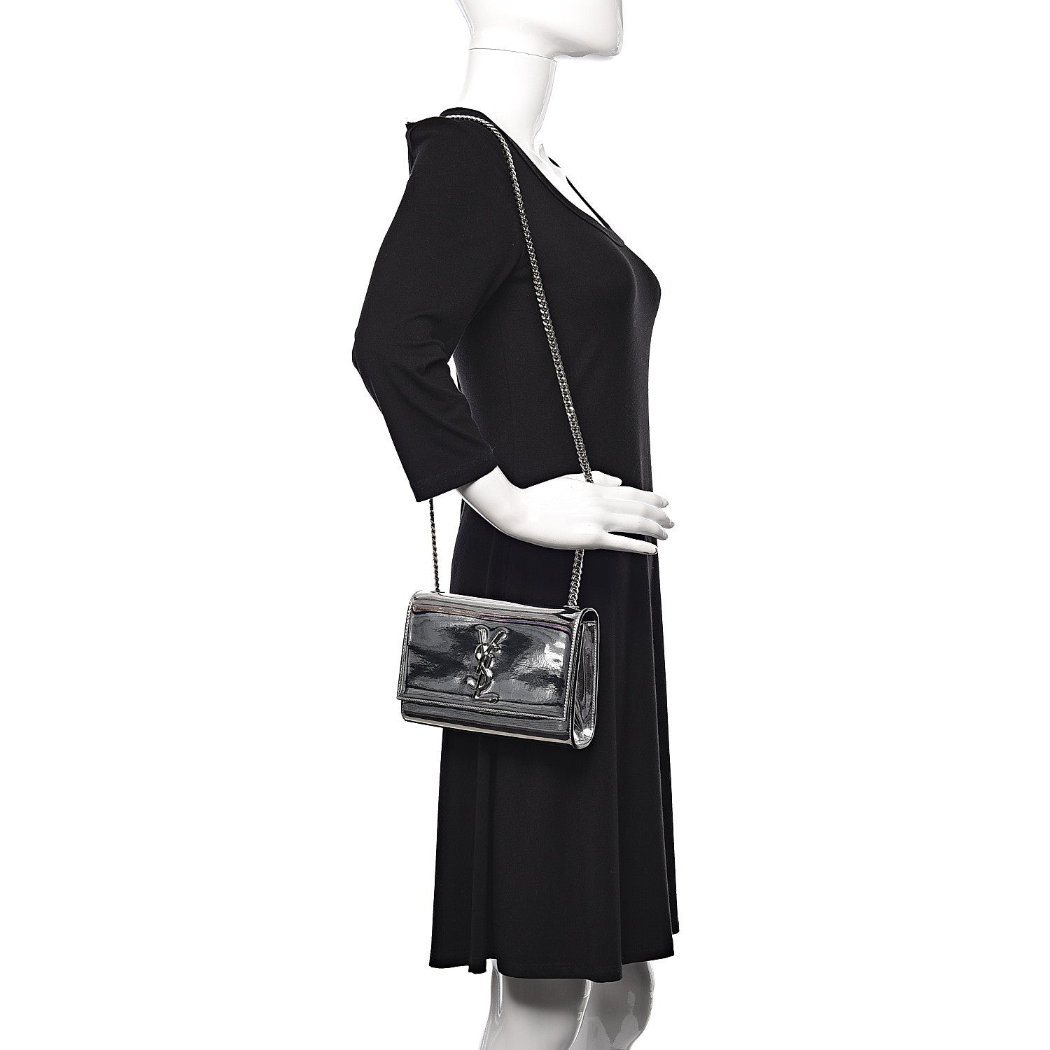 Saint Laurent Vinyl Mirror Small Classic Monogram Kate Satchel Argento 2 of 8
