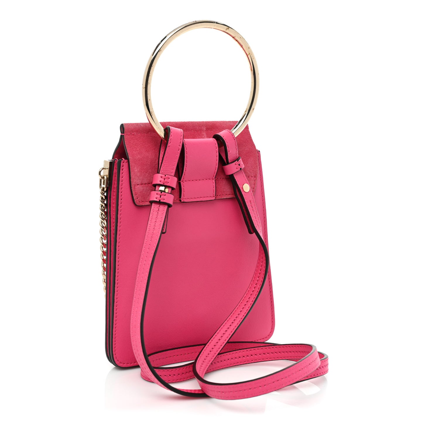 Suede Calfskin Mini Faye Bracelet Bag Fuchsia Rose