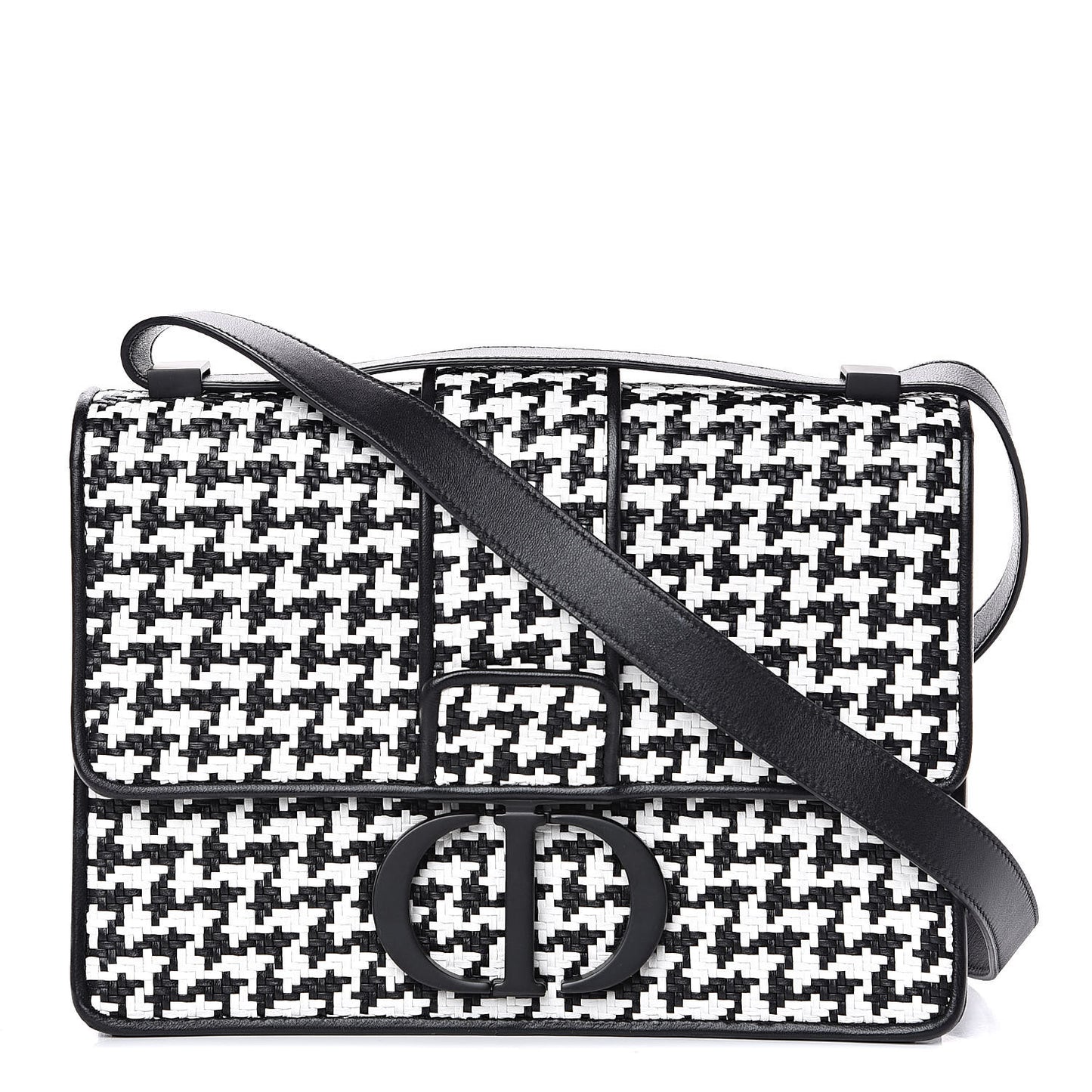 Lambskin Houndstooth Braided 30 Montaigne Flap Bag Black White