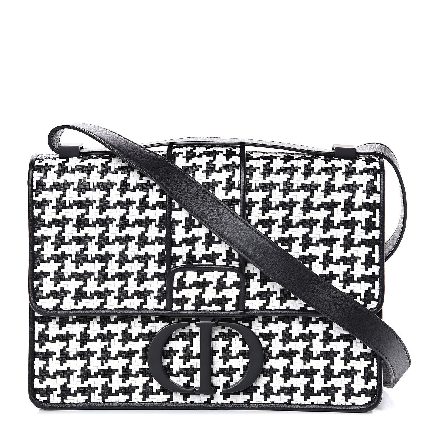Christian Dior Lambskin Houndstooth Braided 30 Montaigne Flap Bag Black White 1 of 12