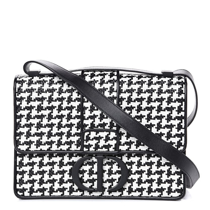 Christian Dior Lambskin Houndstooth Braided 30 Montaigne Flap Bag Black White 1 of 12
