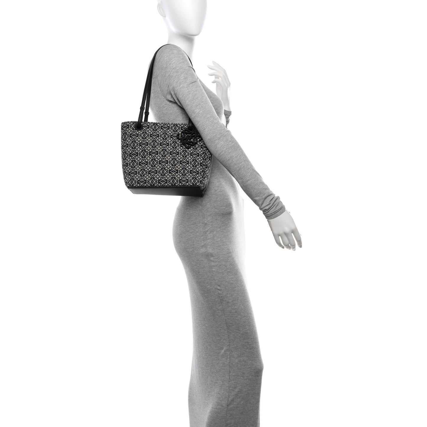 Jacquard Anagram Calfskin Small Square Tote Navy Black