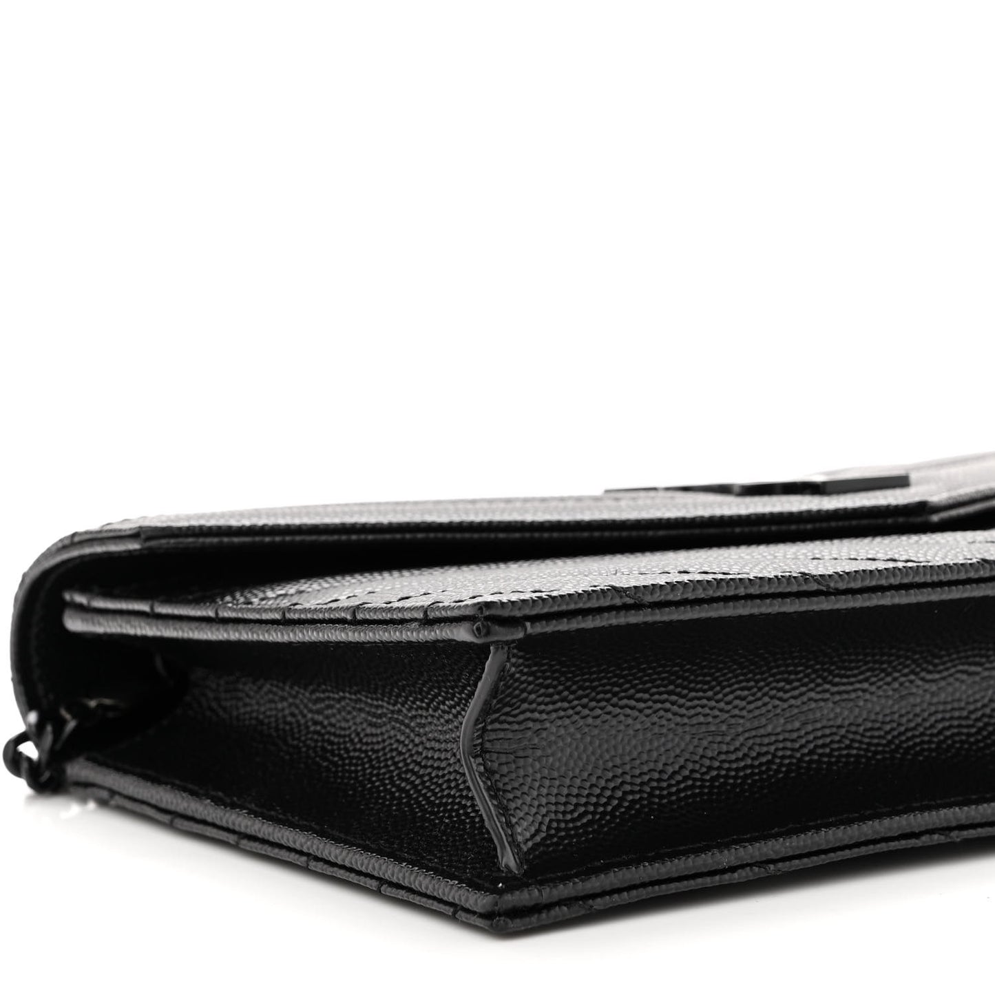 Grain De Poudre Matelasse Chevron Monogram Monochrome Envelope Chain Wallet Black