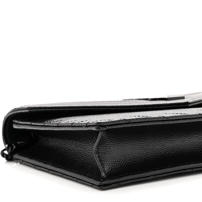 Saint Laurent Grain De Poudre Matelasse Chevron Monogram Monochrome Envelope Chain Wallet Black 8 of 9