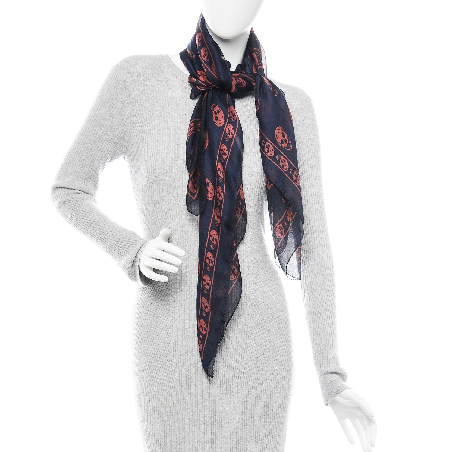 Alexander McQueen Silk Chiffon Skull Scarf Navy Orange 2 of 6