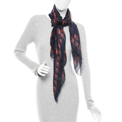 Alexander McQueen Silk Chiffon Skull Scarf Navy Orange 2 of 6