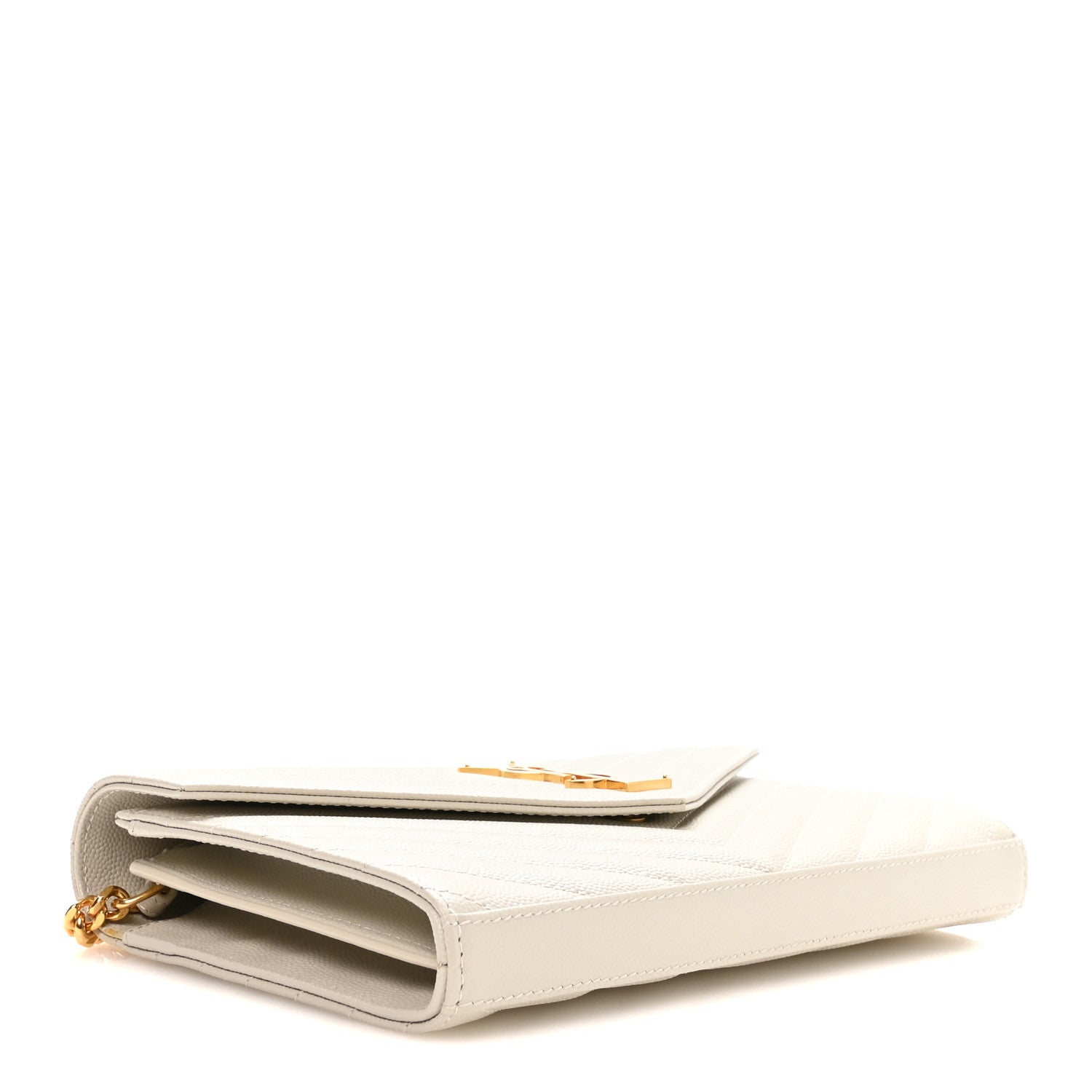 Saint Laurent Grain De Poudre Matelasse Chevron Monogram Chain Wallet Crema Soft 4 of 10