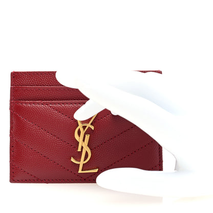 Saint Laurent Grain De Poudre Matelasse Chevron Monogram Credit Card Case Palissandre 2 of 6