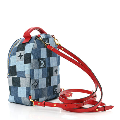 Louis Vuitton Denim Damier Monogram Patchwork Palm Springs Backpack Mini Blue Rouge 3 of 9