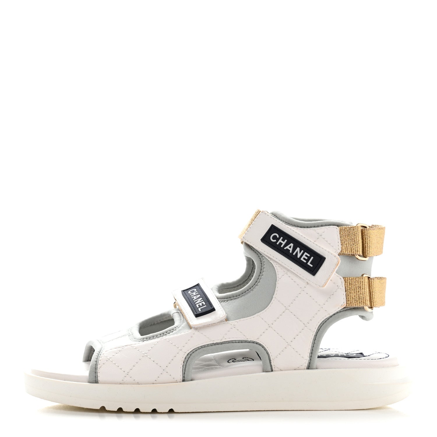 Chanel Goatskin Fabric Gladiator Sandals 40 White Light Grey Navy Blue 1 of 11