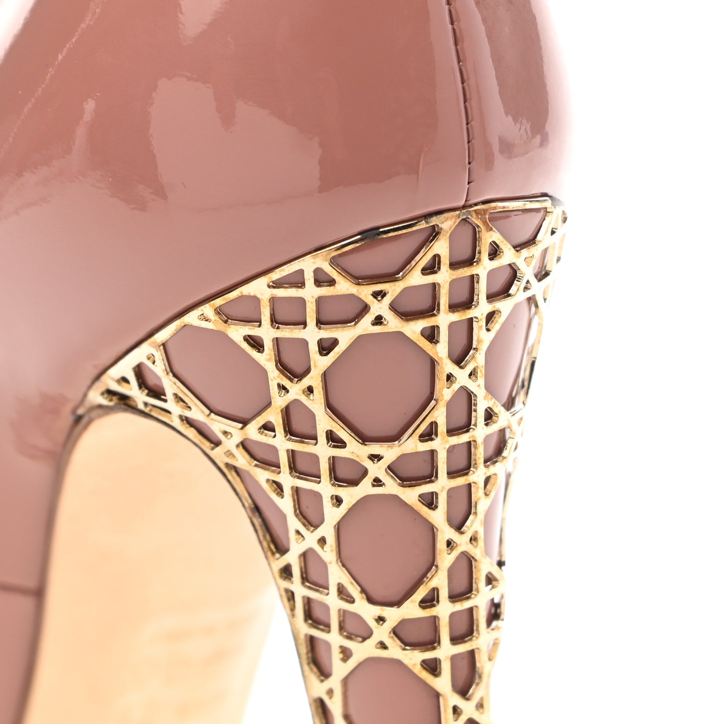Patent Metal Cannage Peep Toe Pumps 39 Nude