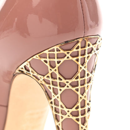 Christian Dior Patent Metal Cannage Peep Toe Pumps 39 Nude 11 of 13
