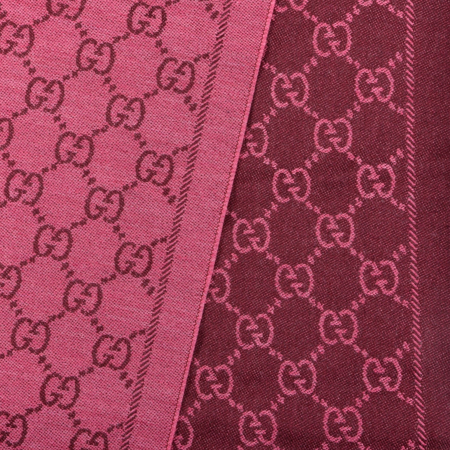 Wool Jacquard Monogram Reversible Stencil Fringe Scarf Pink Red