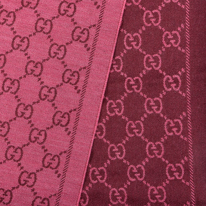 Gucci Wool Jacquard Monogram Reversible Stencil Fringe Scarf Pink Red 3 of 4