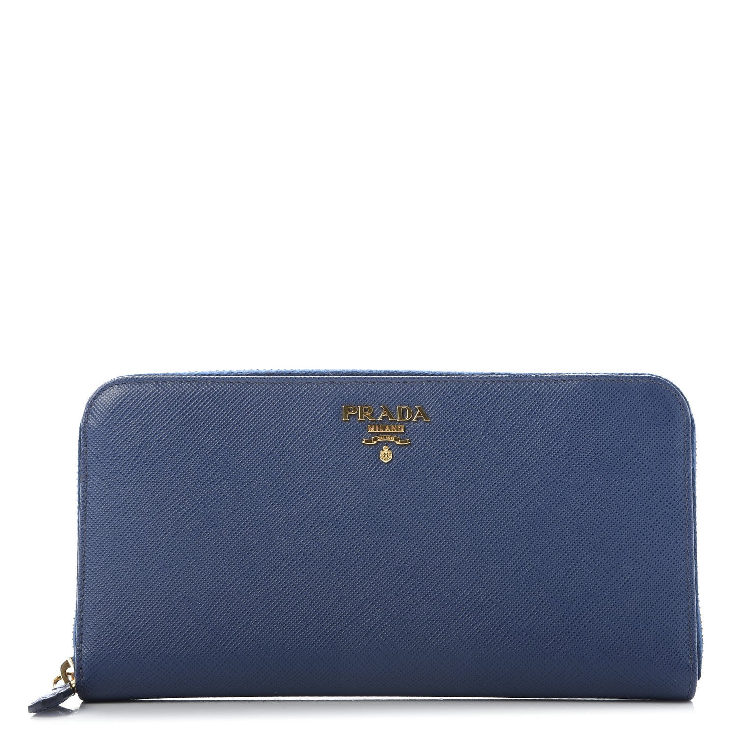 Prada Saffiano Metal Zip Around Wallet Cobalto 1 of 9