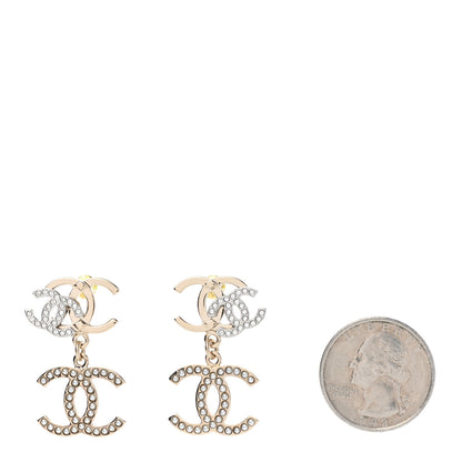 Chanel Crystal Pearl Double CC Drop Earrings Gold Silver 2 of 4