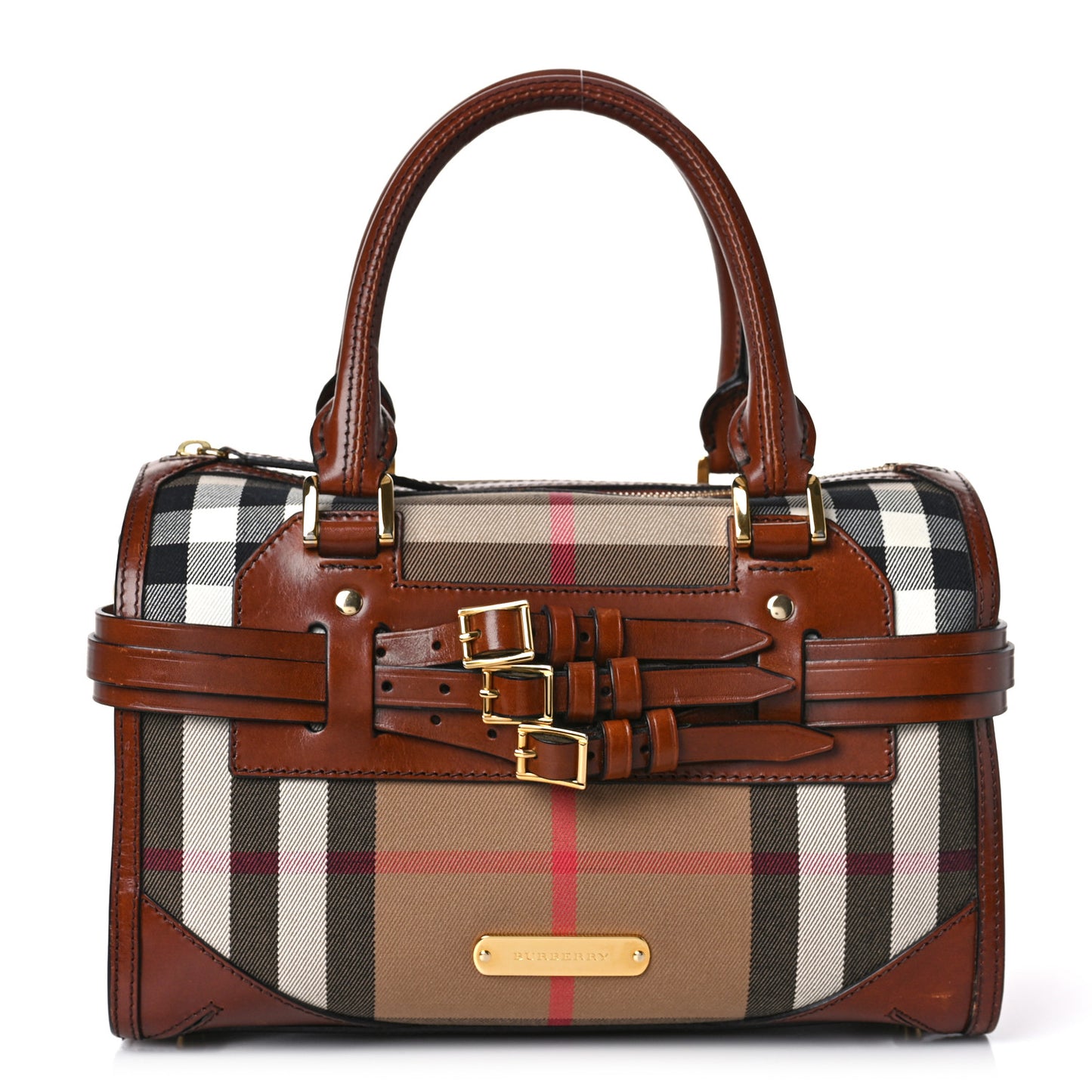 House Check Bridle Calfskin Medium Alchester Bowling Bag Dark Tan