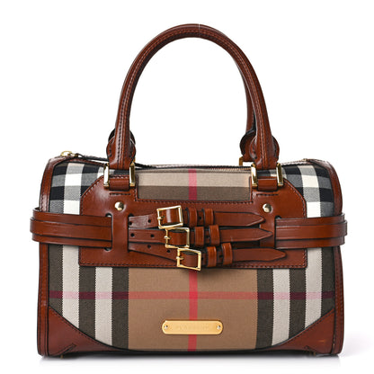 Burberry House Check Bridle Calfskin Medium Alchester Bowling Bag Dark Tan 1 of 9