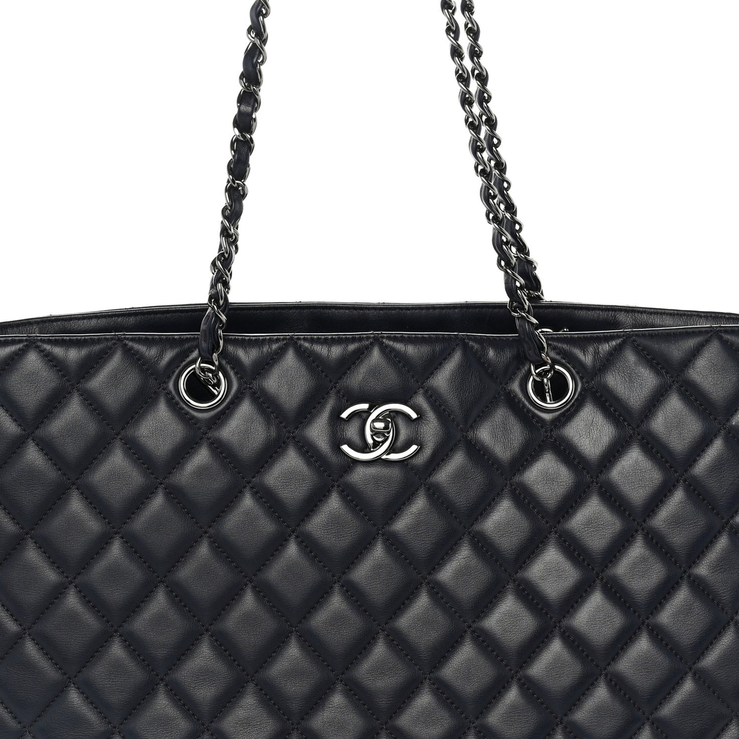 Calfskin Quilted Large CC Shopping Tote Dark Purple