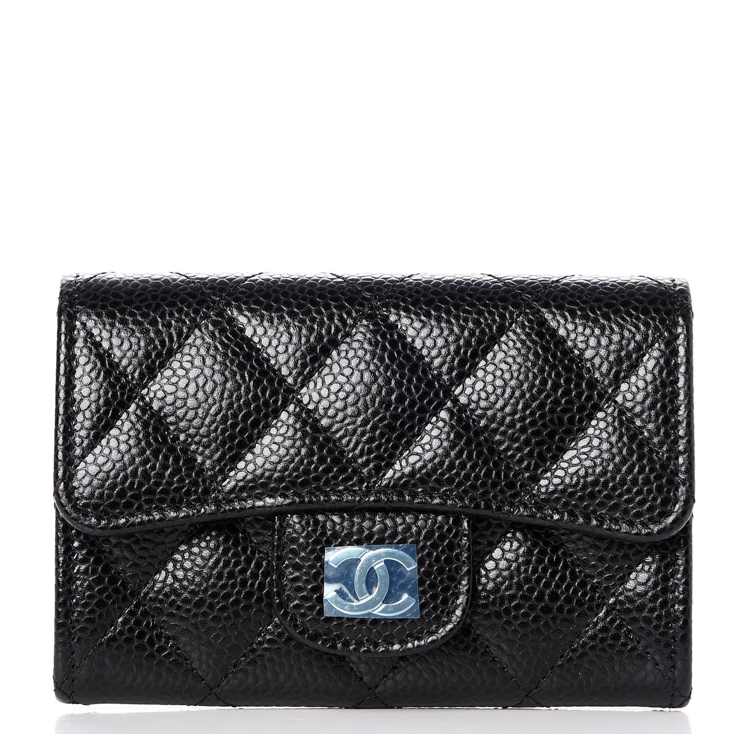 Caviar Quilted Flap Card Holder Black