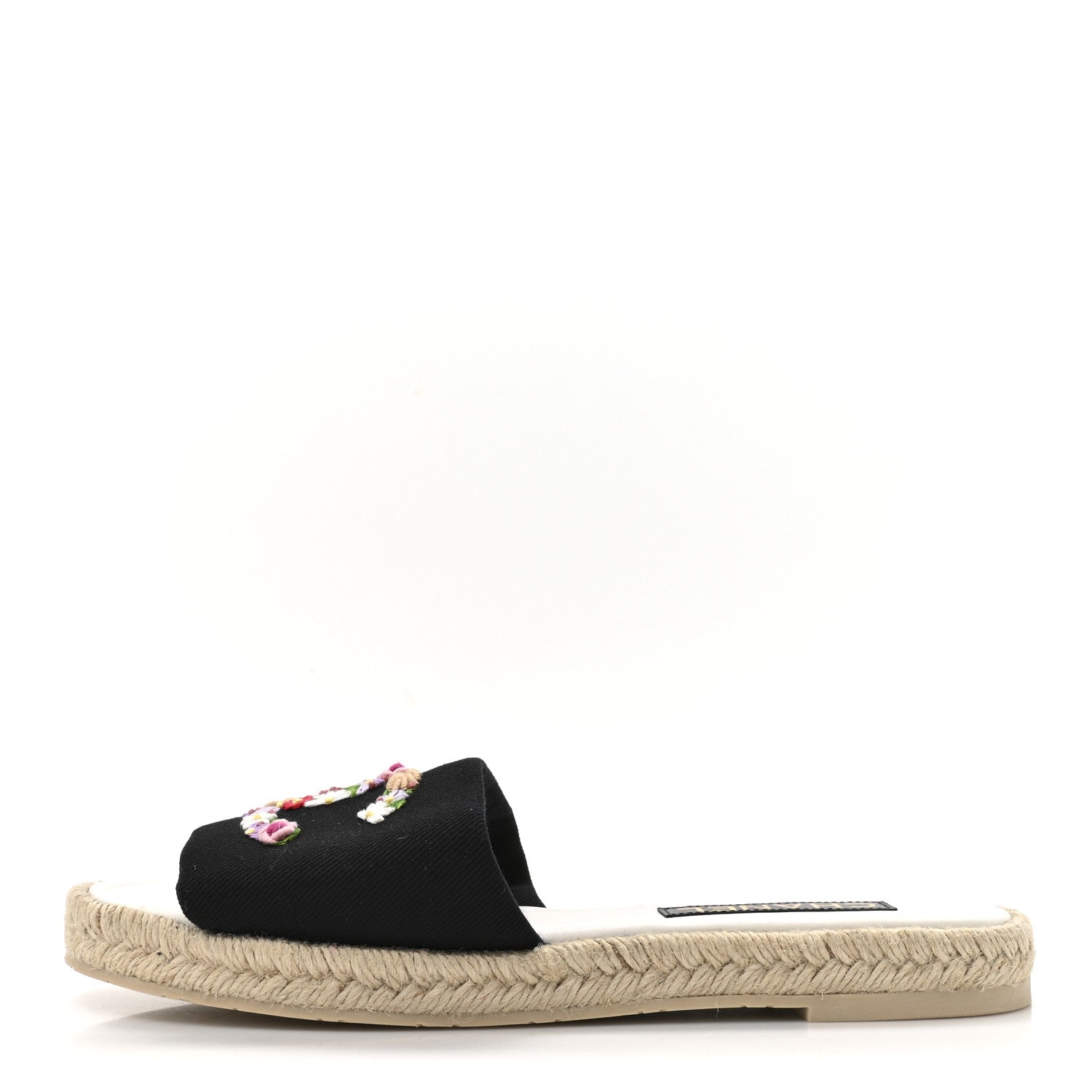 Chanel Canvas Embroidered CC Floral Espadrille Slip On Sandals 41 Black Multicolor 1 of 10