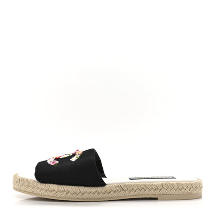Chanel Canvas Embroidered CC Floral Espadrille Slip On Sandals 41 Black Multicolor 1 of 10