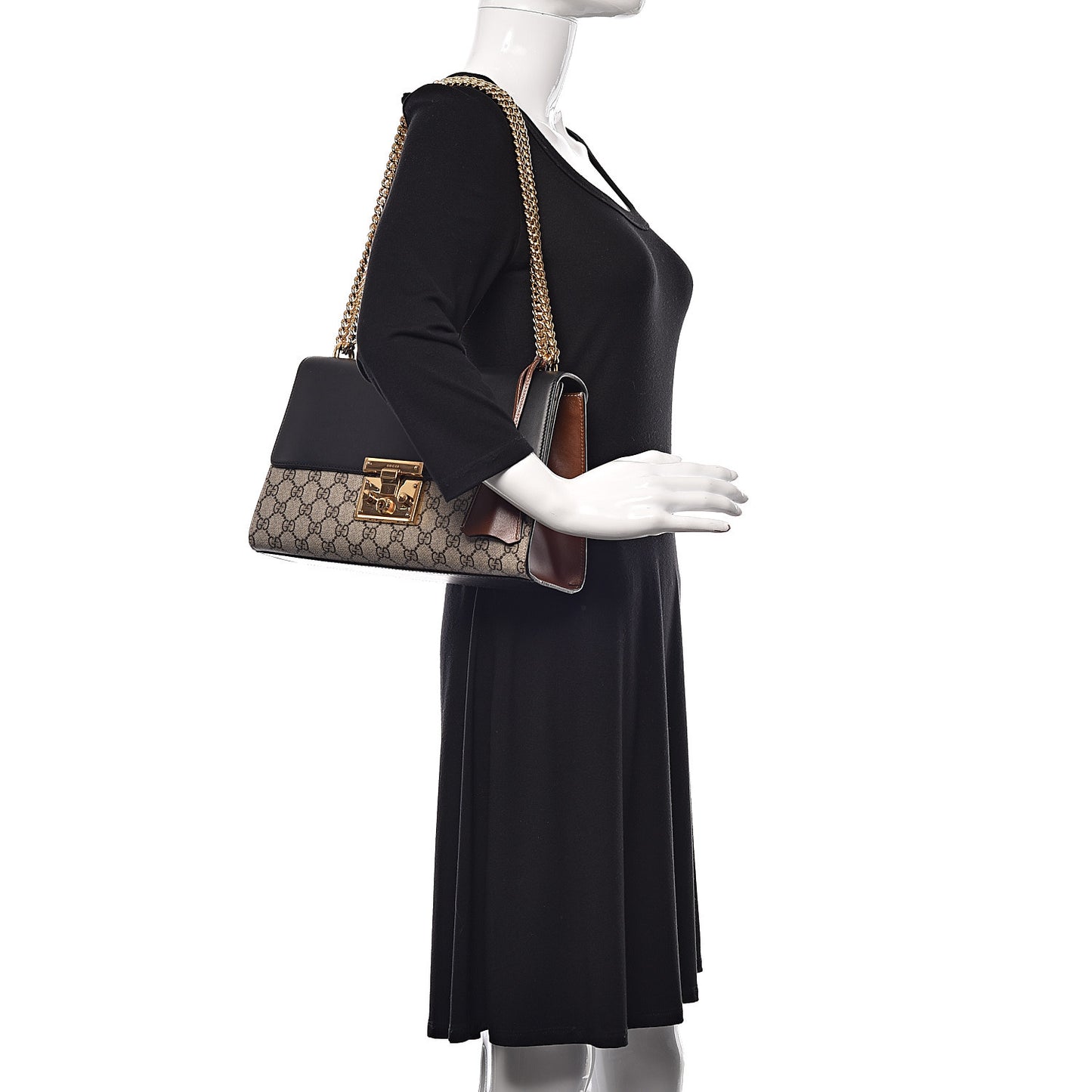 GG Supreme Monogram Calfskin Medium Padlock Shoulder Bag Beige Black Cuir