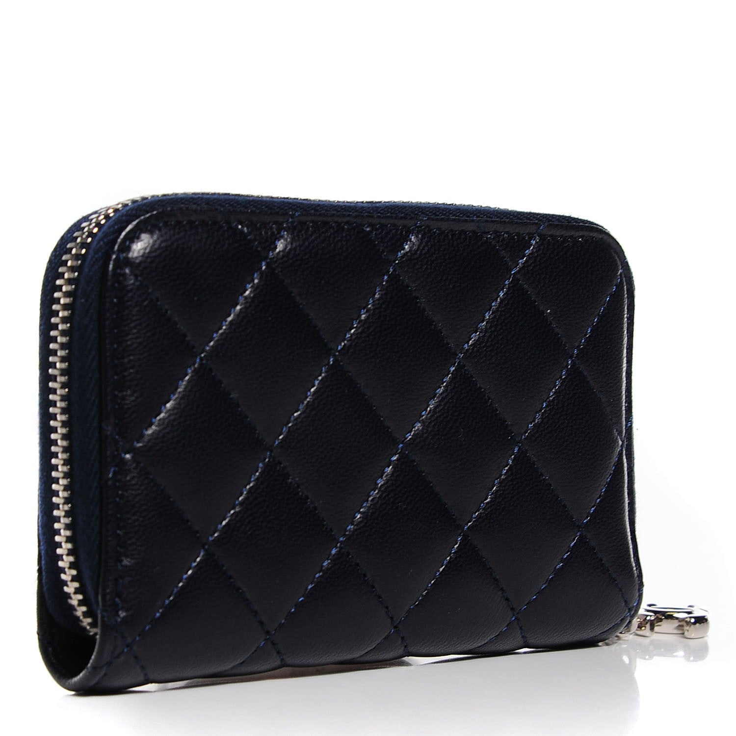 Chanel Lambskin Quilted Zip Around Card Holder Dark Navy Blue 3 of 8
