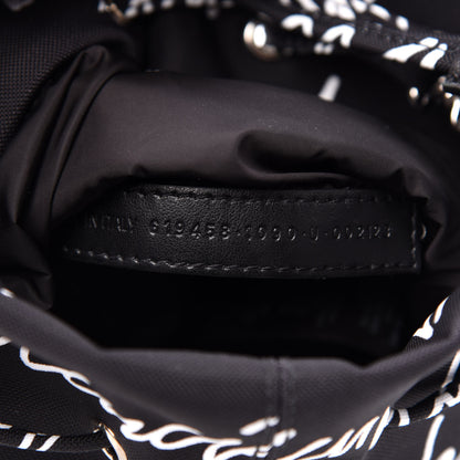 Balenciaga Recycled Sport Nylon Scribble Logo Embroidered Wheel Drawstring Bucket Bag XS Black White 8 of 11