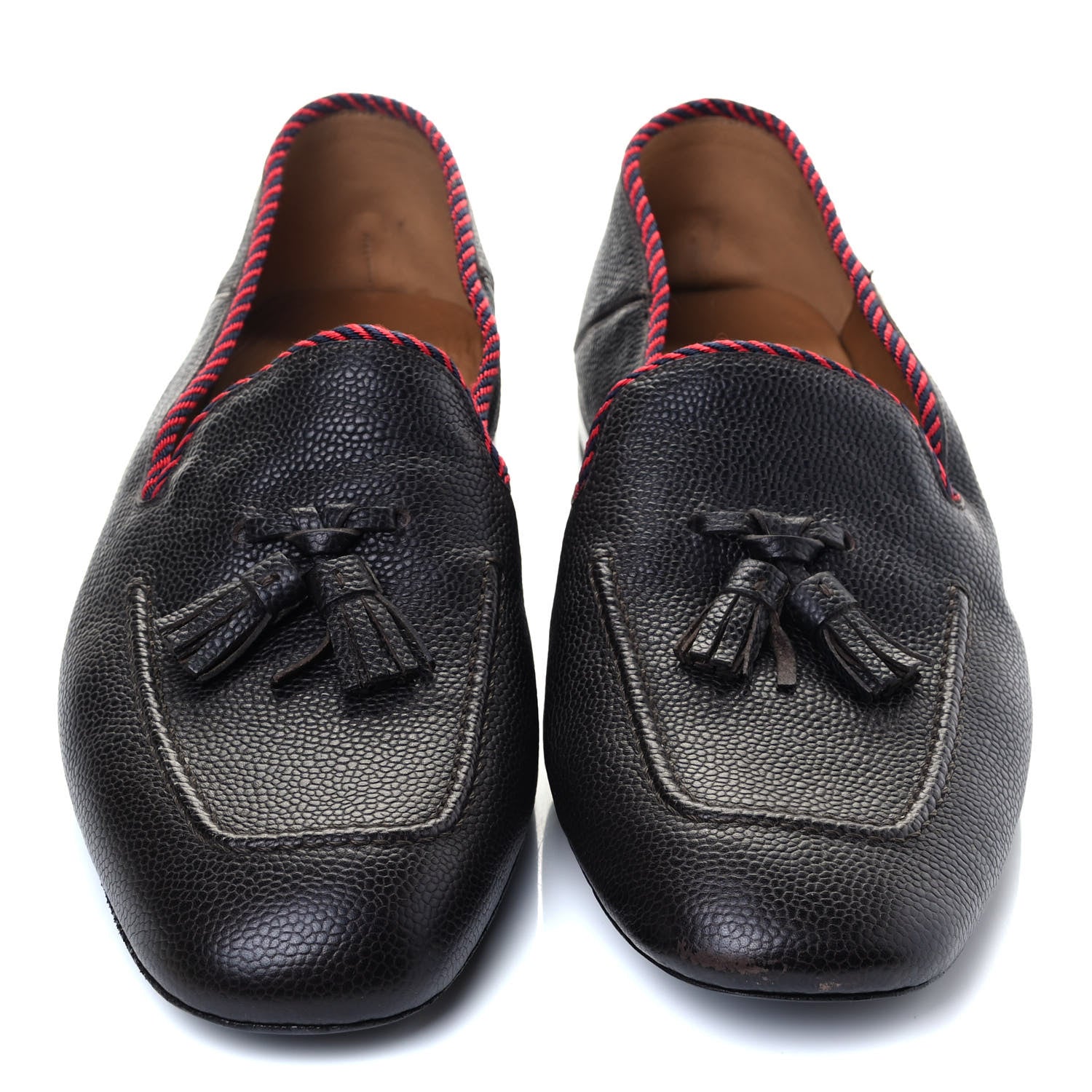 Gucci Pebbled Calfskin Mens Tassel Loafers 8 Black 4 of 7