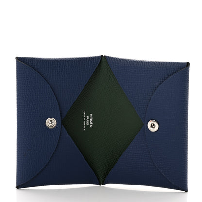Hermes Epsom Verso Calvi Card Case Bleu Saphir Vert Anglais 5 of 6